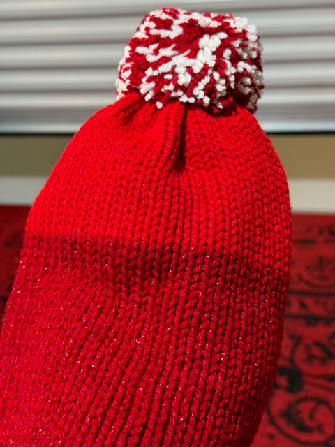 Crotchet Beanies - BOY: 1/2 Glitter Red, 1/2 Solid Red, DETACHABLE POM: Red