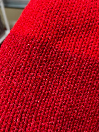 Crotchet Beanies - BOY: 1/2 Glitter Red, 1/2 Solid Red, DETACHABLE POM: Red