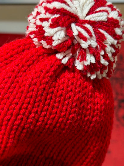 Crotchet Beanies - BOY: 1/2 Glitter Red, 1/2 Solid Red, DETACHABLE POM: Red